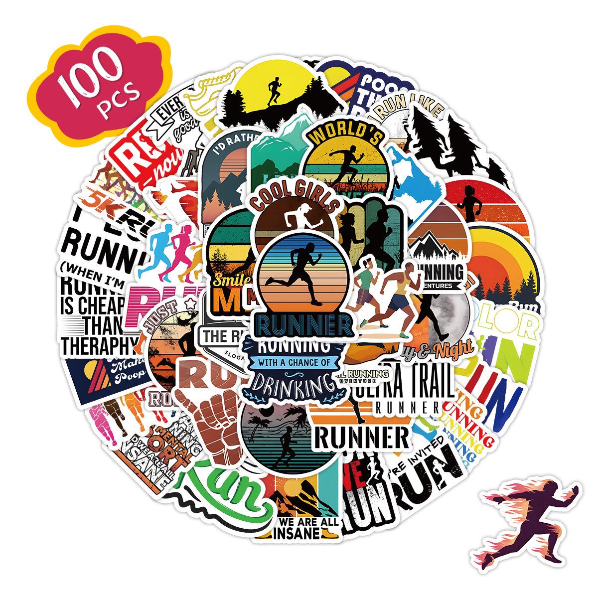 

100 Pcs Running Theme Sticker Decals - Waterproof for Notebook/Luggage/Scooter/Guitar/Water Bottle | Cute DIY Decal Sheets 900*2000*150MM