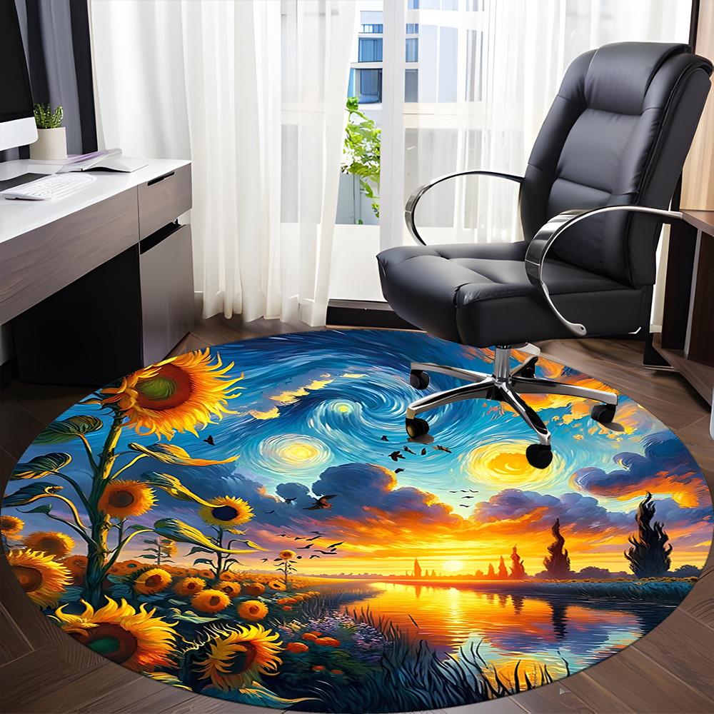 1pc Sunflowers, Sunset Chair Carpet for Office, Non slip, Soft and Durable Office Rug