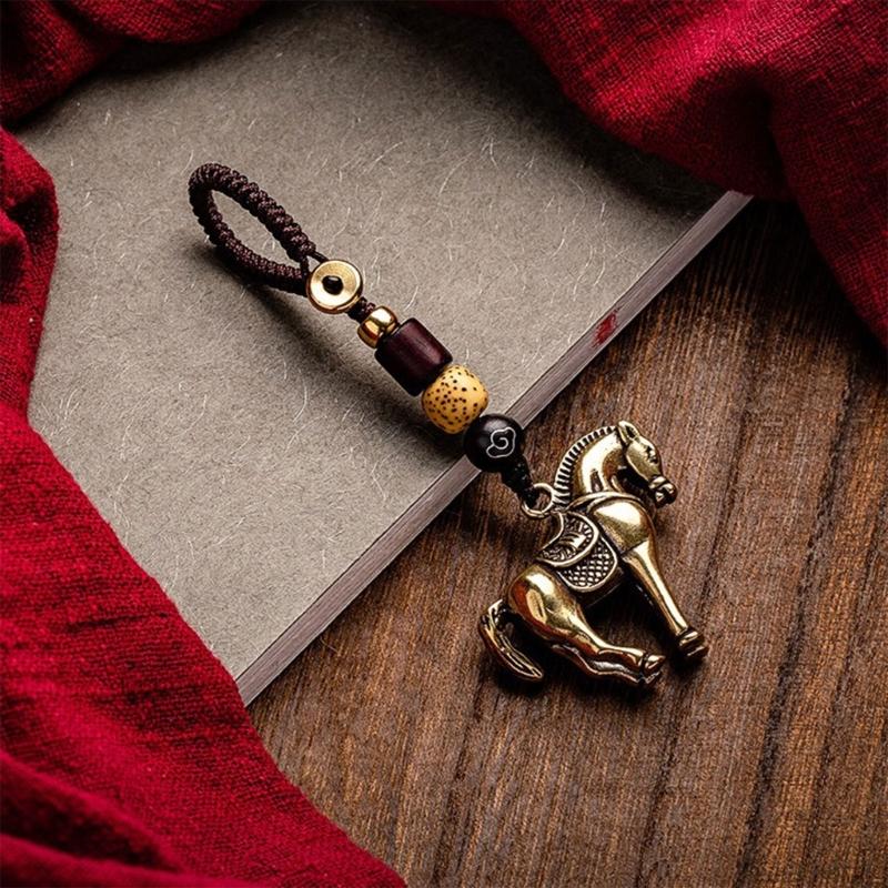 Lightweight Chinese Zodiacal Horse Brass Keychain Decoration Feng Shui Wealth Keyring for Daily Use as a Lucky Charm
