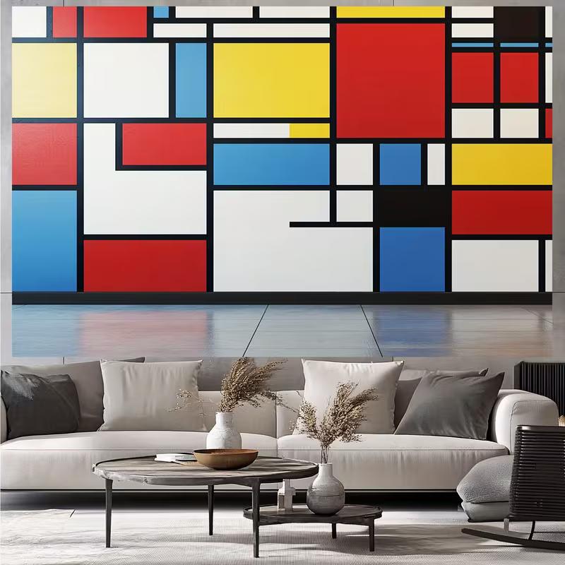 2D Geometric Abstract Backdrop Red Yellow Blue Squares Party Background Cloth