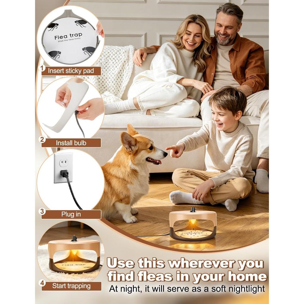 Flea Traps for Inside Your Home,New Bed Bug Trap with Light Refills and Sticky Pads,Electronic Fly Gnat Traps Indoor,Sticky Flea Bombs