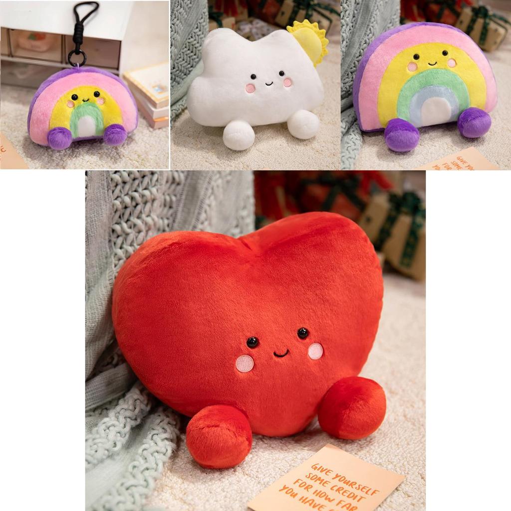 Adorable Cartoon Rainbow Plush Pillow Soft Cloud Heart Shaped Stuffed Toy For Home Decor