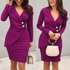 2 Farben Neue Mode Damen OL-Stil Langarm Formeller Blazer Bodycon Kleid S-XXL