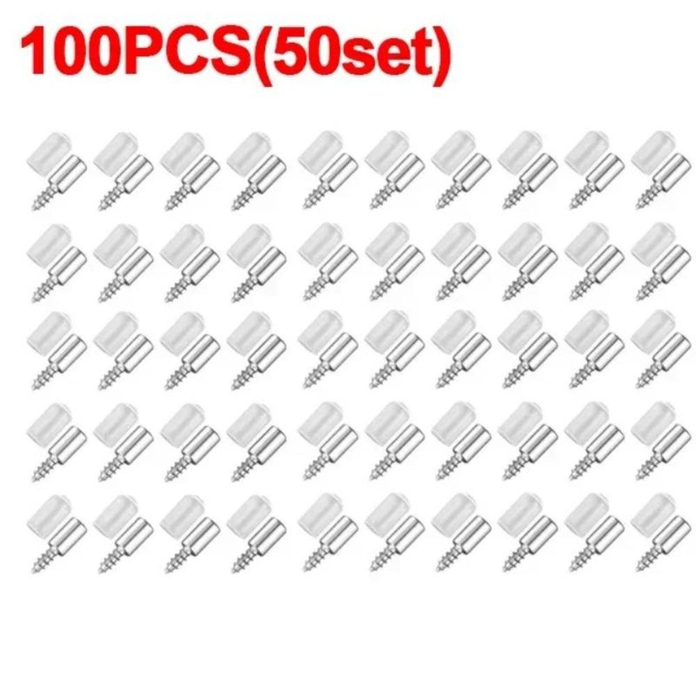 100Pcs Wardrobe Cabinet Glass Partition Nails Cross Self-tapping Screw with Rubber Sleeve Screw Plate Support Partition Bracket