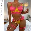 Toucheart Sexy Lingerie Undies Lace Patchwork Mesh See-through Pink Garters Underwear Set Sexy Bow Knot Thin Model Underwear Set