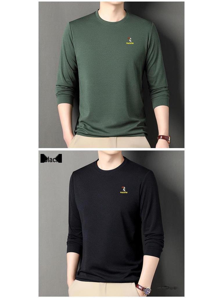 Woodpecker Men's Cotton Long-Sleeve T-Shirt for Midlife and Older - Spring/Autumn Base Layer