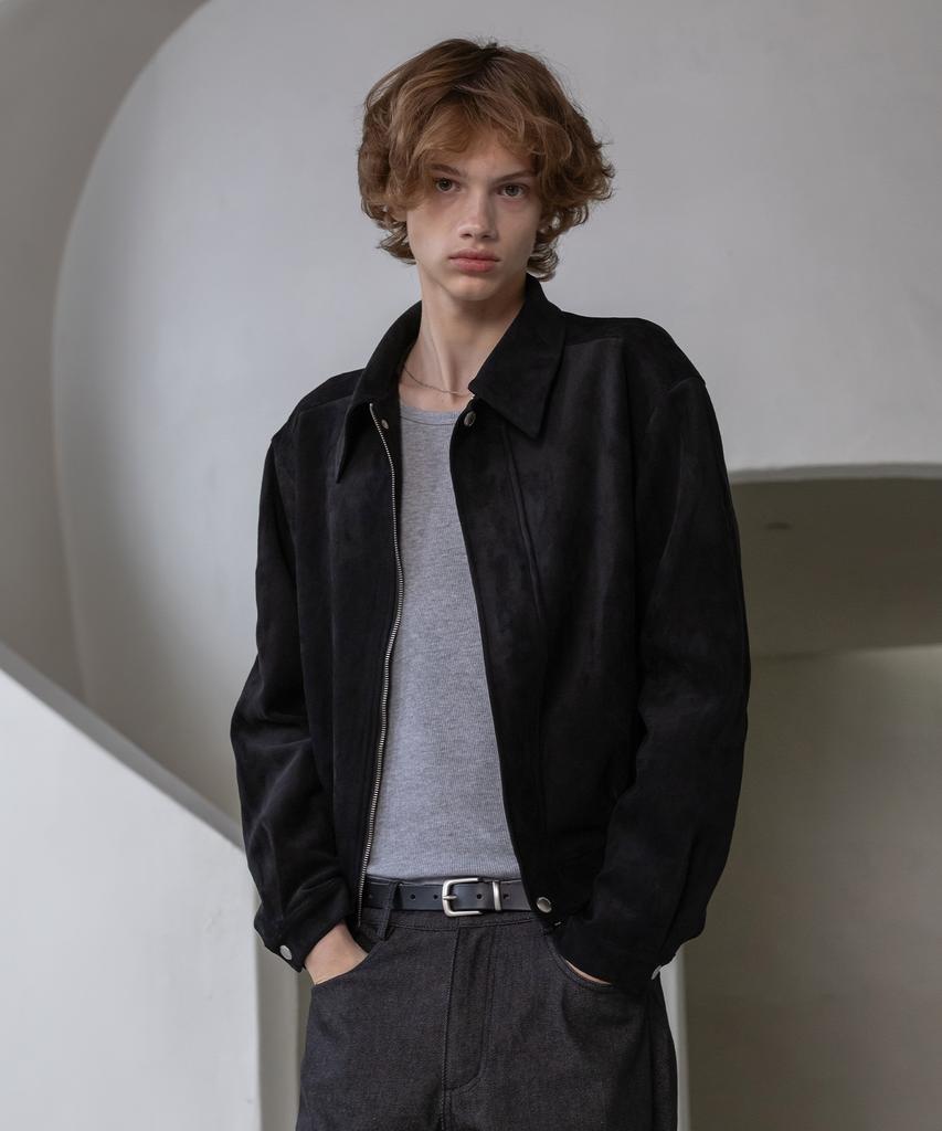 Decoroso Suede Zip-Up Blouson Jacket [Black]