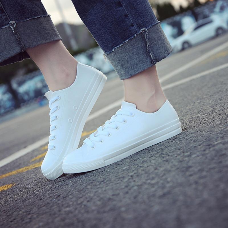 Snoepkleur Regenlaarzen Dames Veterschoenen Wit Waterdichte Regenlaarzen Lente en Zomer Dames Casual Schoenen Rubber Regenlaarzen