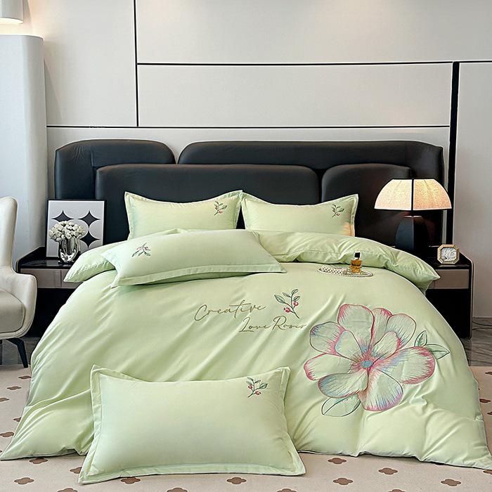 

Элегантный хлопковый матовый четырехпредметный постельный комплект: Однотонная простыня и пододеяльник, приятные к коже. 2.0m Bed Sheet Set [Duvet 200X230] Four-Piece Set