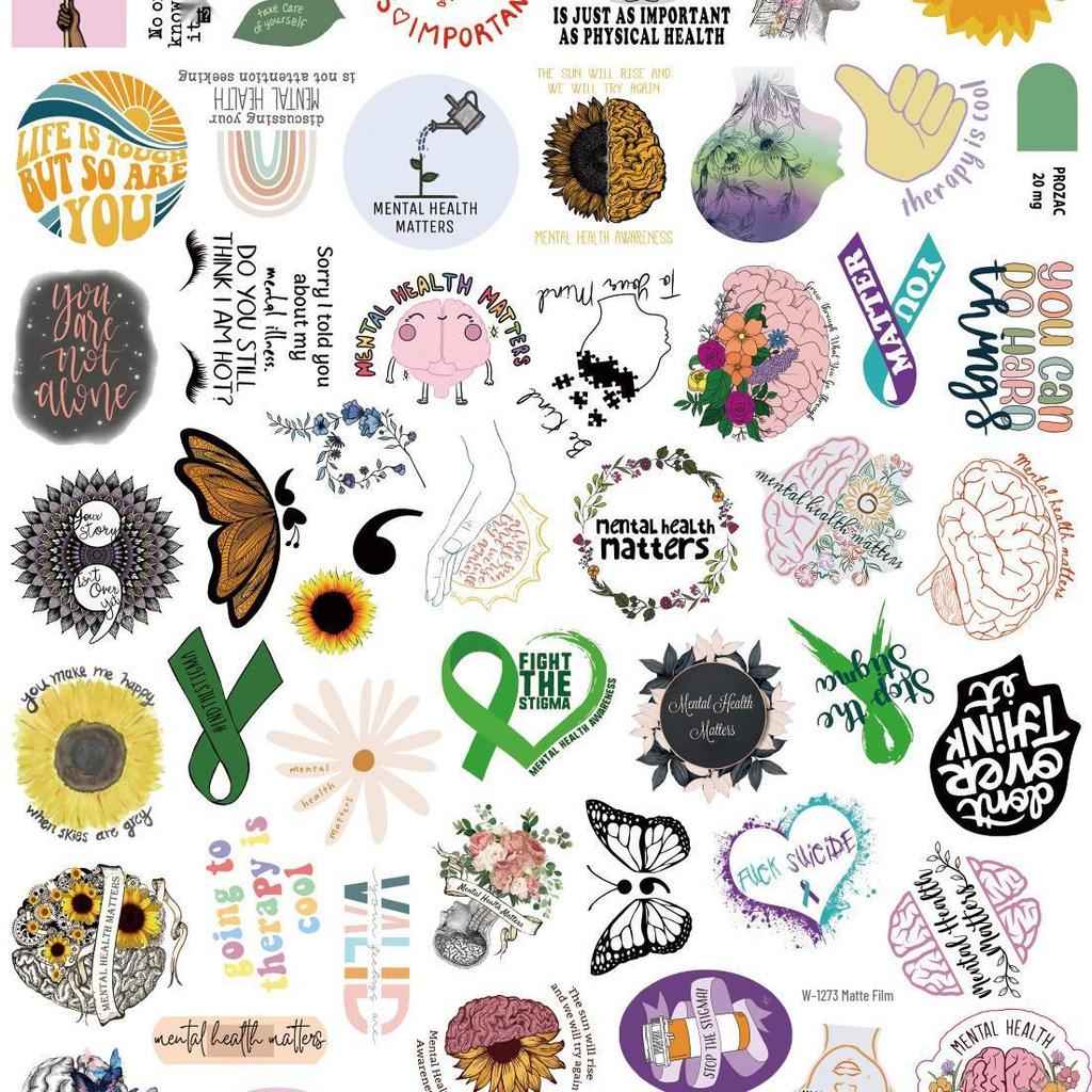 50 Mental Health Awareness Graffiti Stickers for Cars, Luggage, Water Bottles, and Scooters