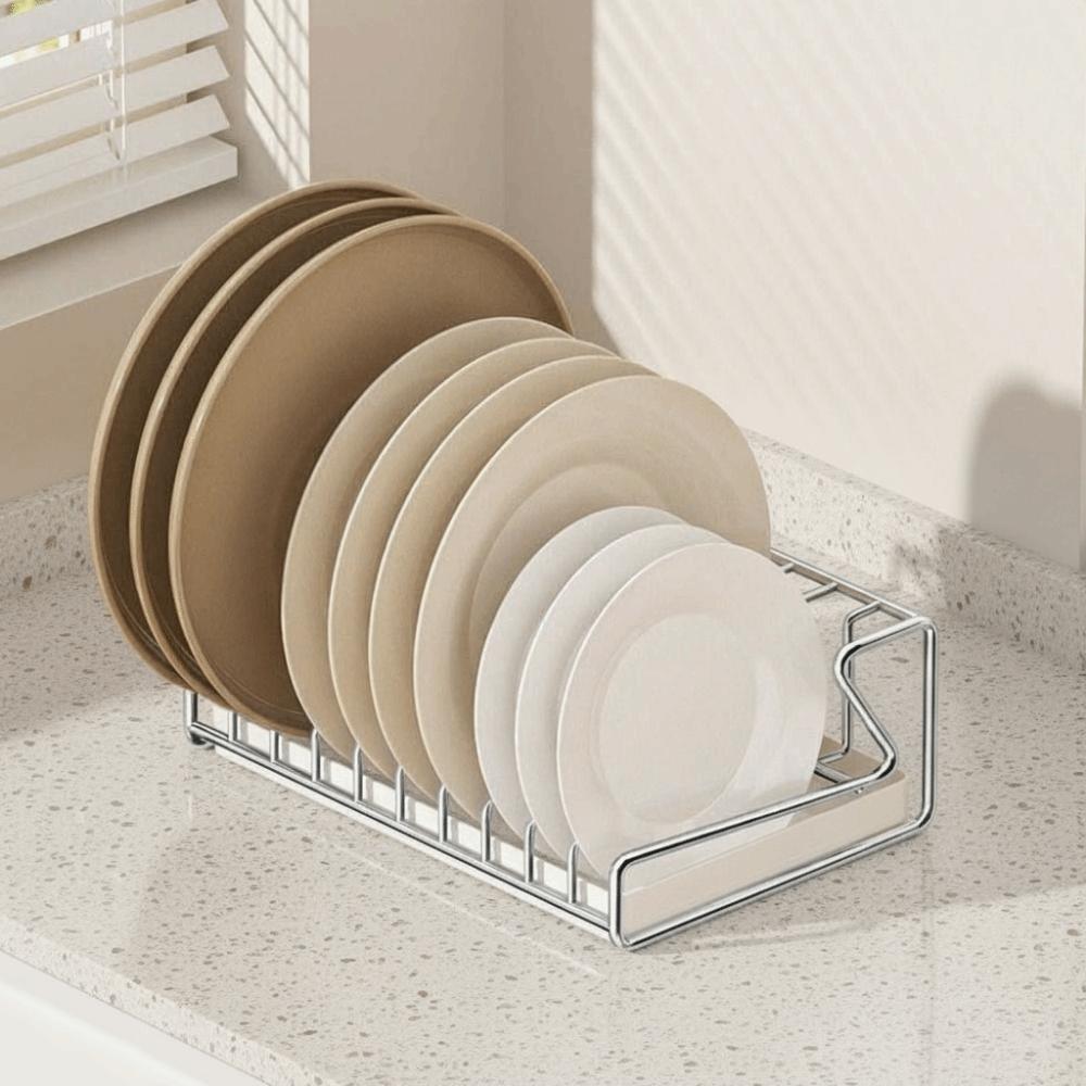 Stainless Steel Plate Draining Rack Space Saving Dish Storage Rack Kitchen