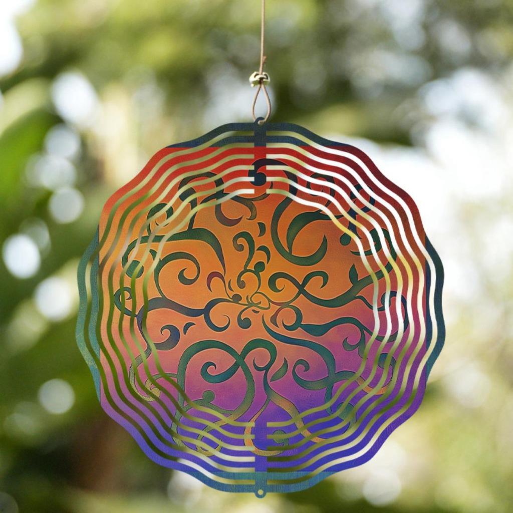 360 Degree Hanging Hook 10 Inch Metal Wind Spinner Vibrant Rainbow Art Design for Garden Patio Balcony Decor All Season Outdoor Gift