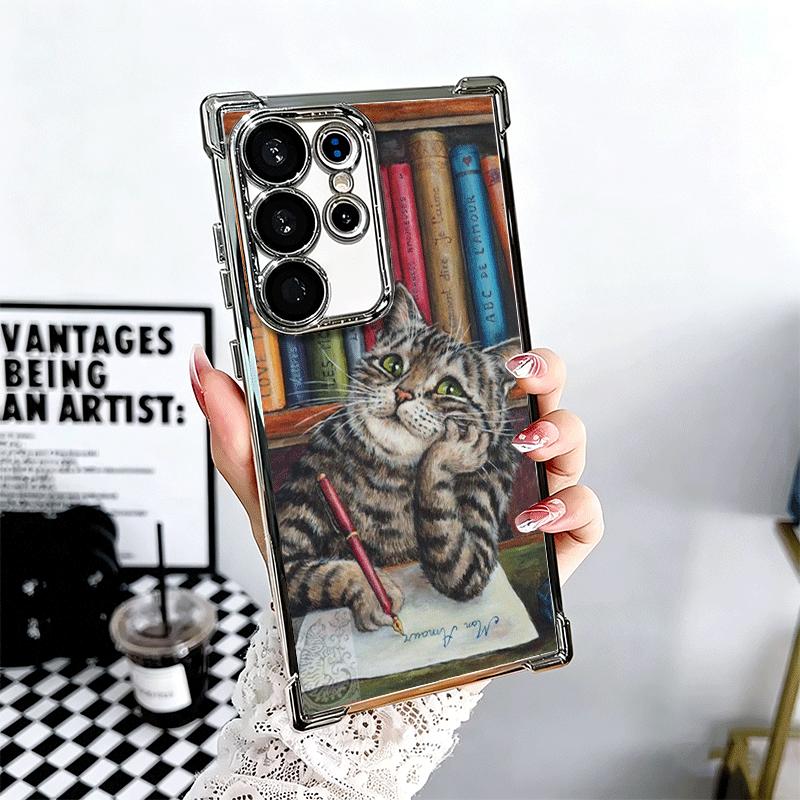 Funny Cats Fashion Style Plating Phone Case For Samsung Galaxy S24 S25 FE S26 Edge S23 Ultra S22 S21 Plus S20 Anti-Fall Airabag