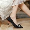 Fashion 2025 French White High Heels Women's Stiletto Pointed Shoes Pearl Bow Small Heel Shoes