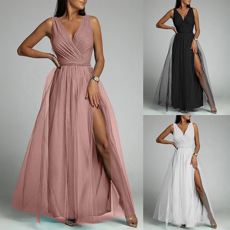 2024 Glamorous V-neck Waist-cinching Slim Slit Sparkling Evening Gown