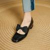 Fashion NEW Spring/Autumn Women Pumps Square Toe Chunky Heel Shoes Genuine Leather Shoes for Women Bow-knot Buckle Strap Mary Janes Shoe