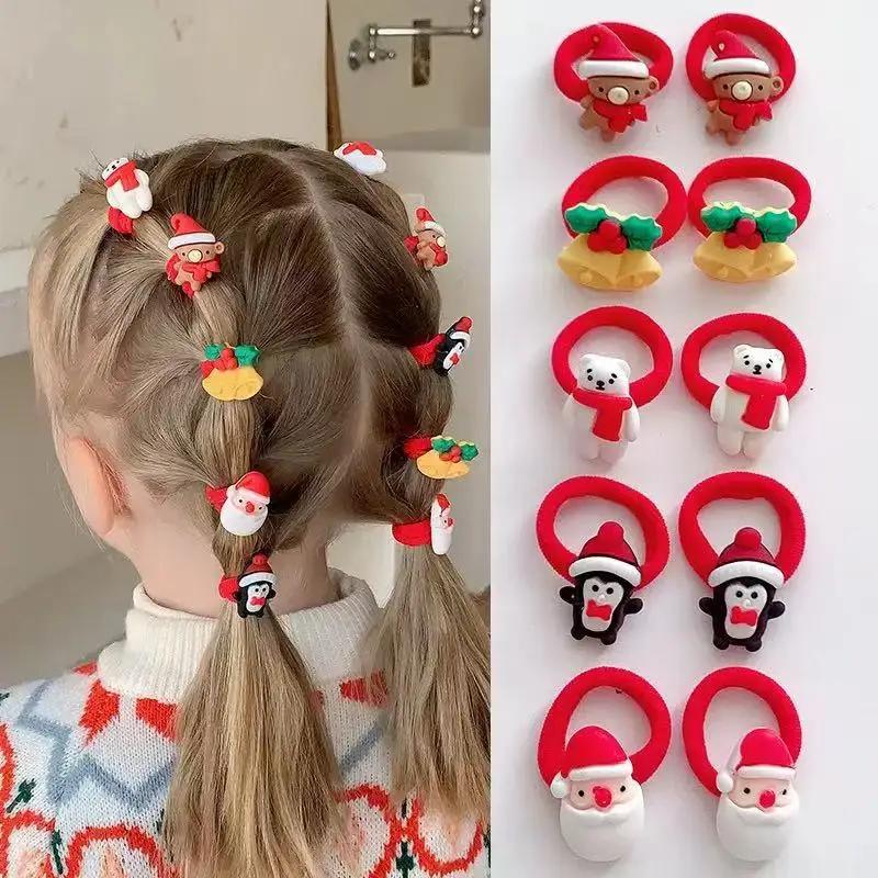 Christmas Hair Ties for Girls Cute Santa Claus Reindeer Snowman Christmas Tree Elastic Hair Bands Holiday Hair Accessories Gift