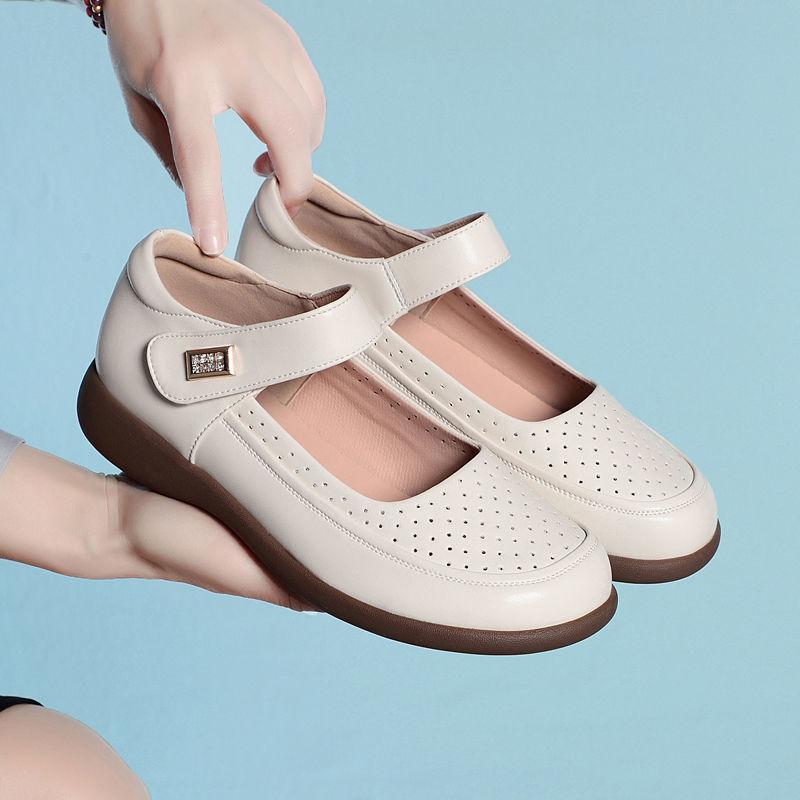 

Туфли медсестры кожаные дышащие мягкая подошва для женщин среднего возраста одинарные туфли весна и осень мягкая кожа удобные нескользящие большой размер кожаные туфли 43