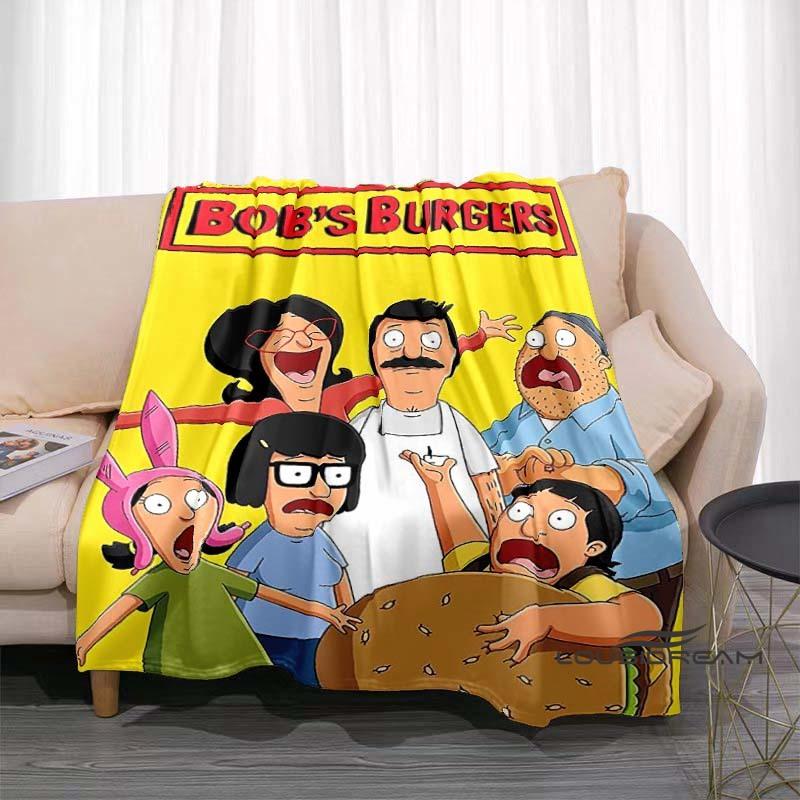 Happy Burger Shop cartoon print blanket. A warm and comfortable flannel blanket suitable for bedrooms, sofas, beds, chairs, picn