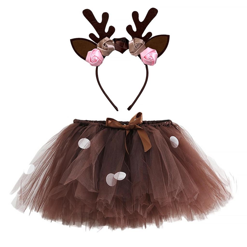 Bao Core Christmas Cosplay Costume Set for Includes Tulle Skirt and Reindeer Cute Princess Witch Stage Christmas Party Elementary Stage Ages Girls,