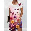 Kwiaty Motyle Drukowane 3D Eleganckie Codzienne Damskie Sukienki Krótki Rękaw Modne Duże Rozmiary Wygodne Miękkie Oddychające Damskie Mini Sukienki