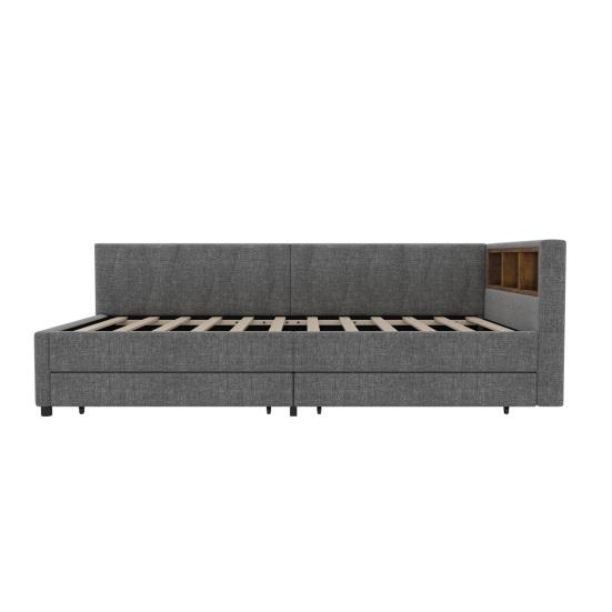 Upholstered Bed Extendable Sofa 90x200cm with Slatted Frame, Youth Multifunctional Made of Skin-Friendly Velvet Fabric Beige Storage
