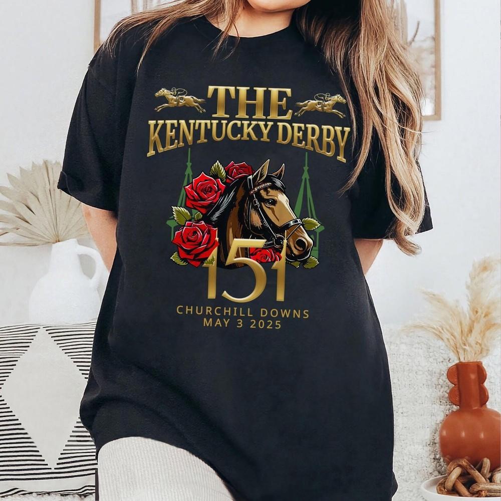 

The Kentucky Derby 2025 T Shirt, 151th, Churchill Downs, Run For The Roses Shirt L