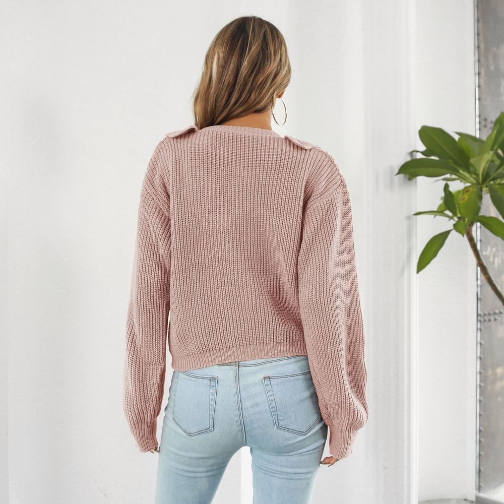 GMXIA Women's Fashion Casual Solid Color Print Autumn Winter Long Sleeve V-Neck Loose Sweaters