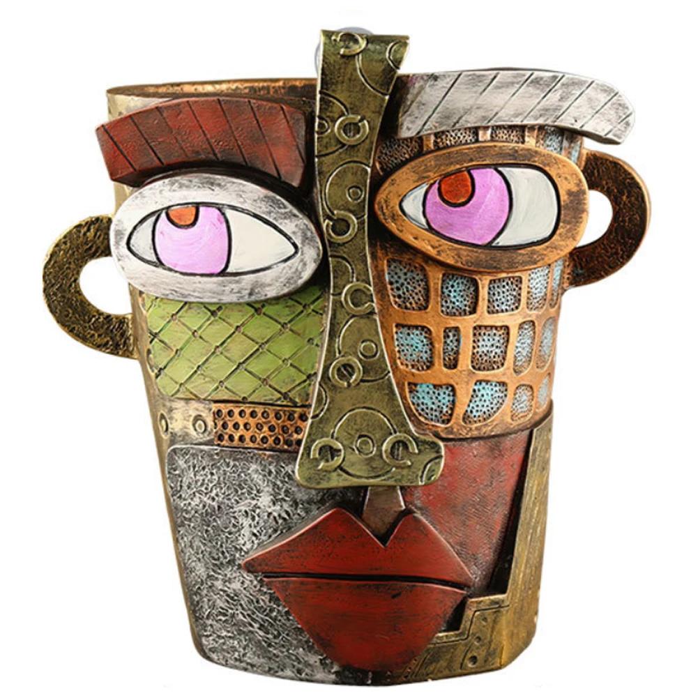 Retro Face Colorful Abstract Art Succulent Flower Pots Resin Ornaments Antique Flower Pots Potted Plant Garden Decorations