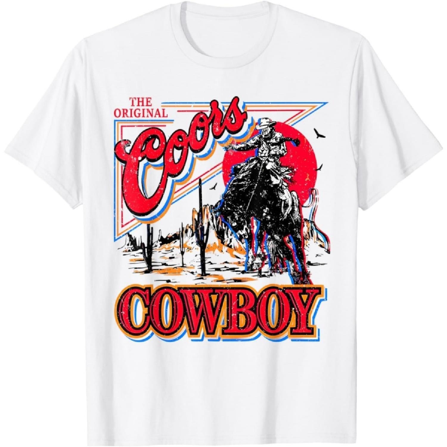 HYETYDV The Original Coor Cowboy Western Country Cowhide Riding T-Shirt S