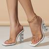 Sandal Pvc Transparan Sepatu Musim Panas Wanita Stiletto Seksi Hak Tinggi Cup Kristal Bening Ujung Lancip Ukuran 43