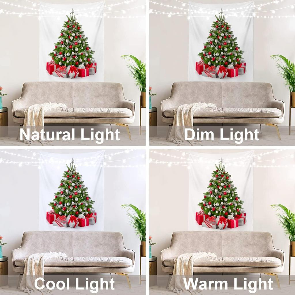 Christmas Wall Tapestry, Tree Wall Hanging Large Tapestry Decoration Polyester Fiber White Hem Around for Dorm Room Bedroom