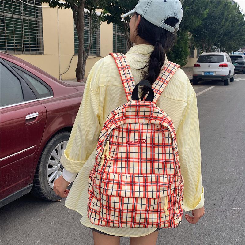 Schoolbag Japanese ins Versatile College Style Plaid Backpack Female, Junior High School High School College Student Class School Bag Travel Backpack