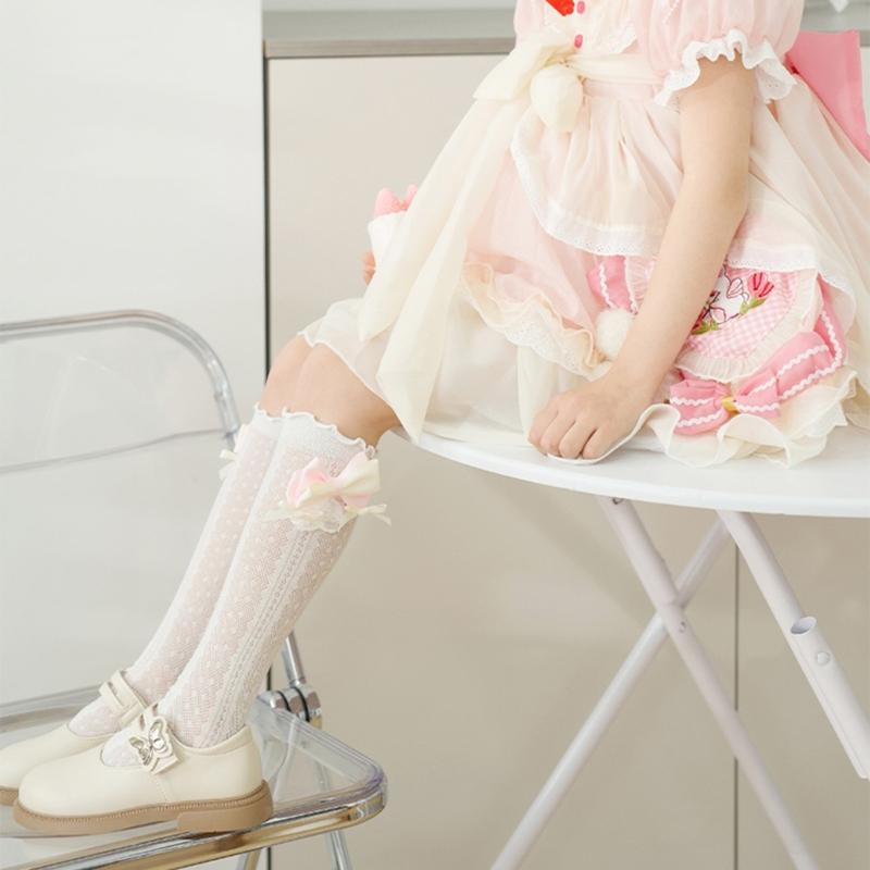 Stylish Knee Length Socks for Girls 3-12 Years Bowknot Trimmed Long Tube Socks Party Daily Wear Accessories