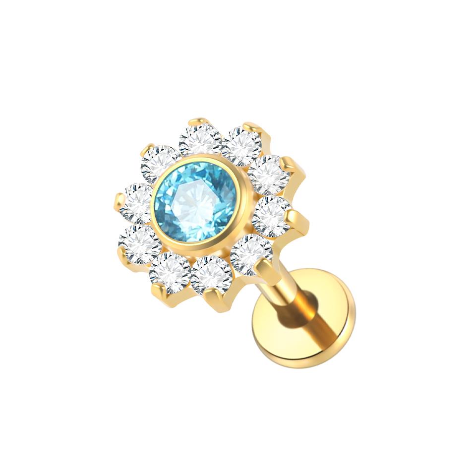 1PC Titanium Gold Color CZ Tragus Piercing Internally Threaded Ear Cartilage Flat Back Earrings Hidden Helix Stud Jewelry 16G