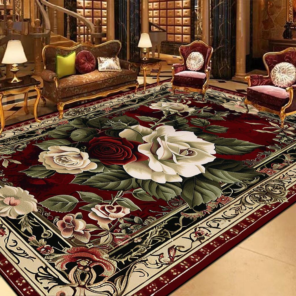 European Style Red Rugs for Living Room Luxury Home Decor Carpet Large Size Non-slip Lounge Rug Bath Absorbent Rugs Customizable