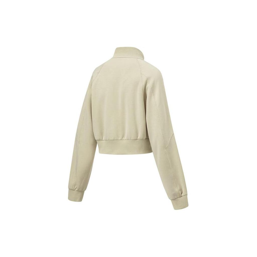 Li-Ning Hot Sweat Series Solid Color Stand Collar Short Casual Sweatshirt Women Sweatshirt Foam-Khaki AWDT504-3