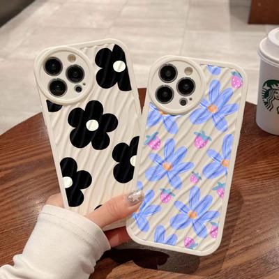 Non -Slip Wavy Flower Phone Case For Iphone 12 11 13 14 Pro Max X Xsmax Xr 7 8 Plus Se 2020 2022 Shockproof Soft Back Cover Shell