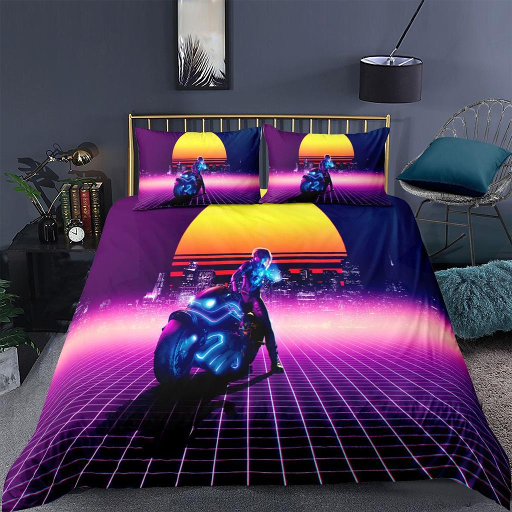 3D Motorcycle Bedding Set Boys Men Down Duvet Covers Pillowcases 2/3pc Teens Gift Soft Ultra-fine Fiber Cover Home Textile