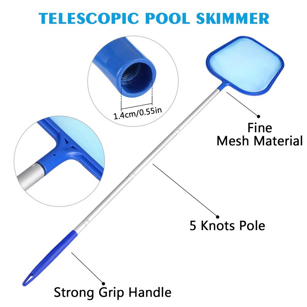Swimming Pool Skimmer Net With 5 Section Aluminum Telescopic Pole Debris Leaf Pickup Removal Pond Cleaning Tool