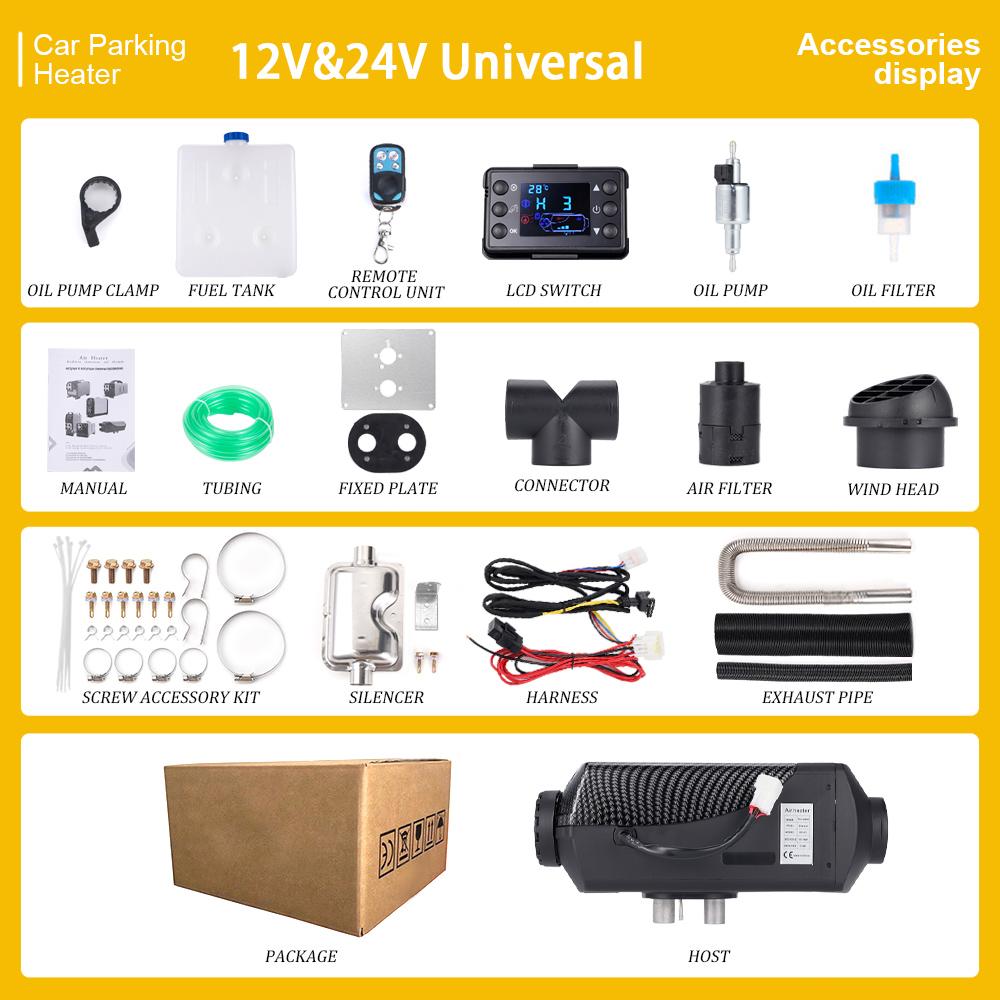 12V/24V Car Heater 5-8KW Diesel Air Heater With Silencer Remote Control Truck Boat Bus RV Trailer Air Diesel Parking Heater