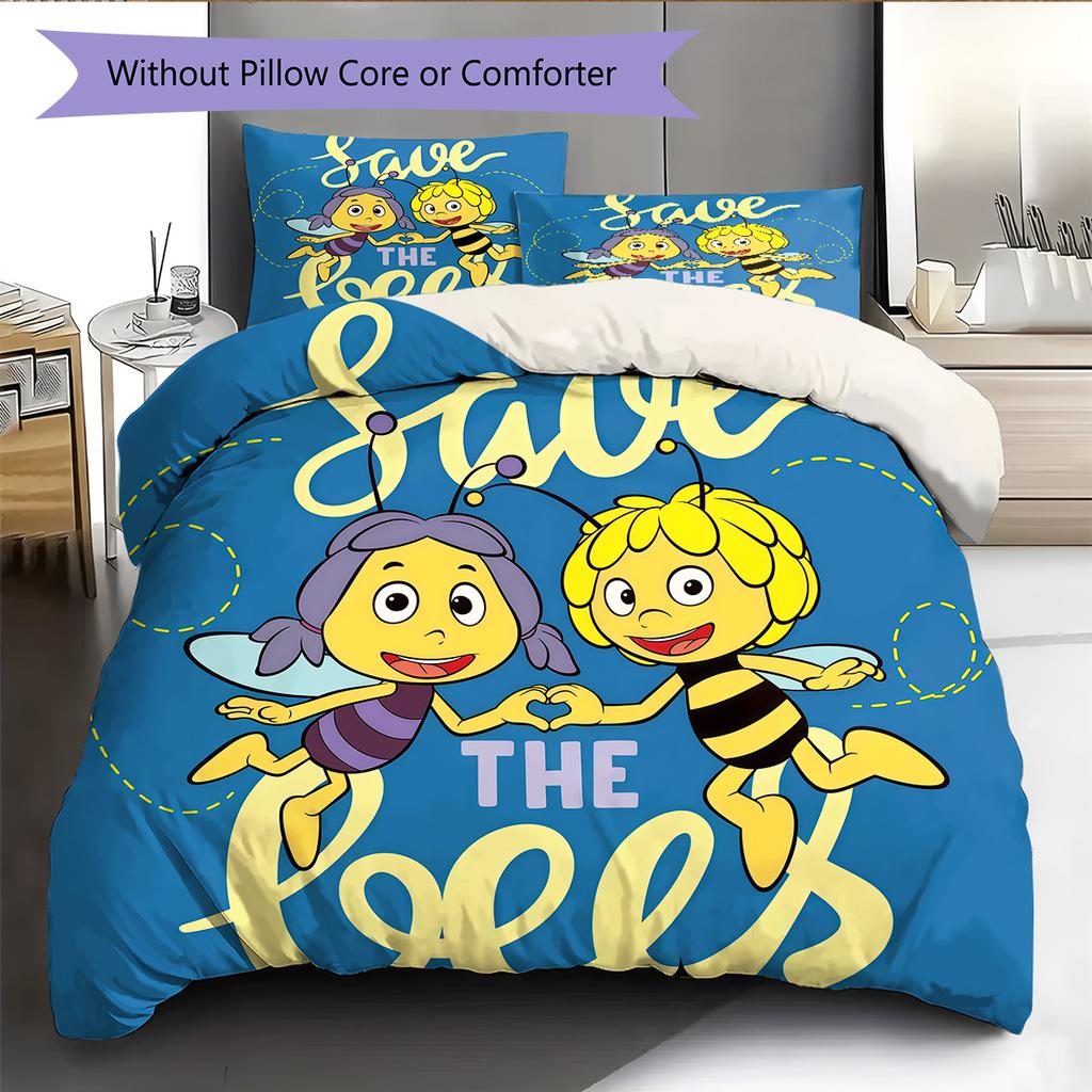 Maya the Bee Pattern Bedding Quilt Set Home Decoration Gift (1 * Duvet Cover + 2 * Pillowcase Without Core)