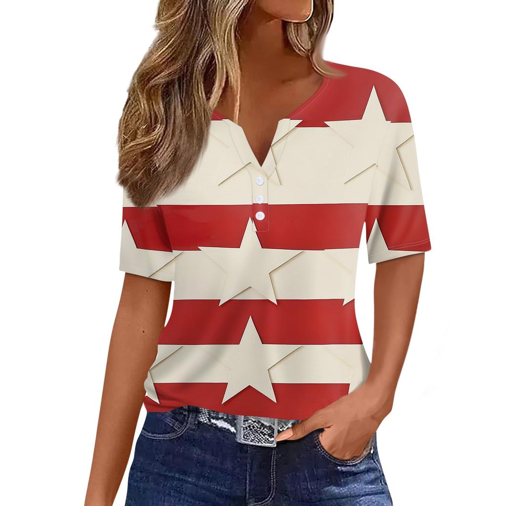 Women's T Shirt Tee Print Button Short Sleeve Daily Weekend Fashion Basic V- Neck Regular Top