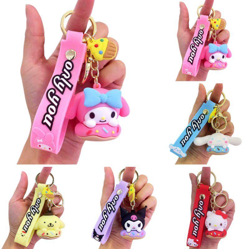 Kuromi-cinnamonroll Keychain W/pom Pom Purin Pendant-xmas Kids Gift Keyring Donut