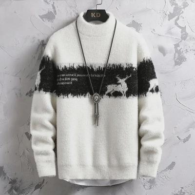 Men's Autumn/Winter Gold Mink Double-Sided Velvet Sweater - Thick Knit, Round Neck, Korean Style