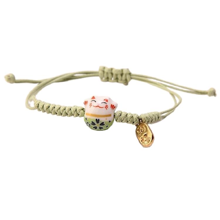 Cute Maneki Neko Couple Bangles Charm Versatile Lovely Ceramic Woven Bracelet