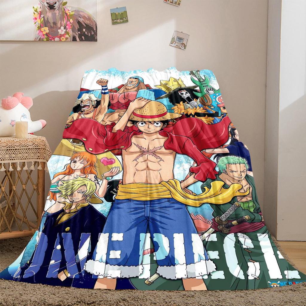 Anime One Piece Flannel Lightweight Blanket Home Decor Sofa Bed Travel Cover Family Gift For All-Season LXR138