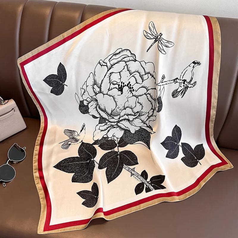 

Floral Print Silk Square Scarf Women Soft Satin Headscarf Bag Ribbon Foulard Neckerchief Headband Female Hijab Neck Tie Decorate 70x70cm