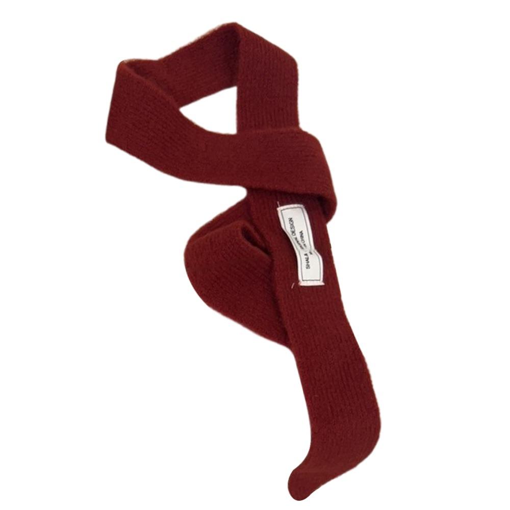 

Korean Style Solid Color Knitted Scarf Soft Wool Long Neckerchief Neck Warmer Women червоний