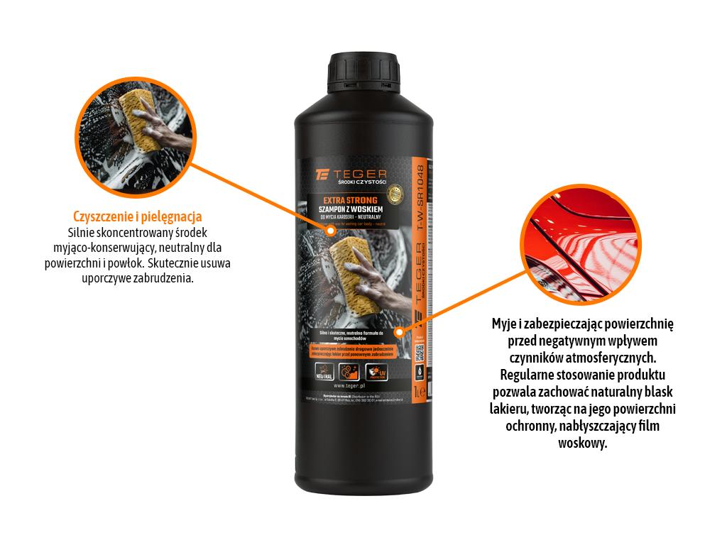 Szampon Z Woskiem Do Mycia Karoserii - Neutralny - Extra Strong, 1L - Koncentrat, Teger